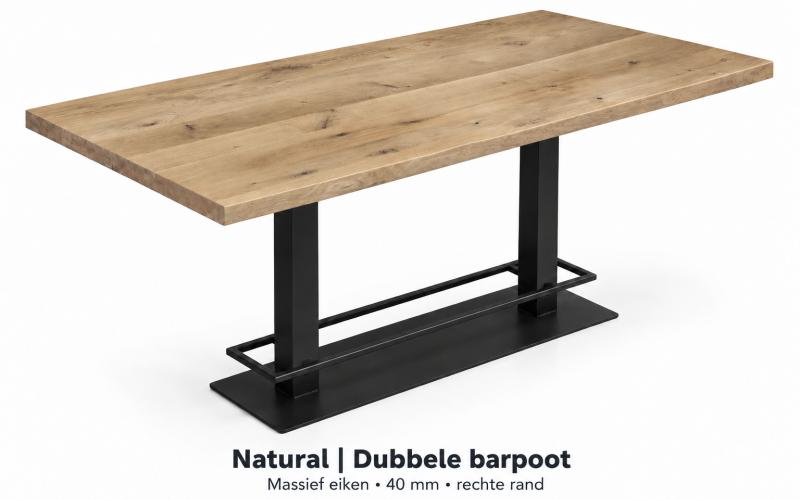 Eiken bartafel met rechte rand &ndash; dubbele barpoot